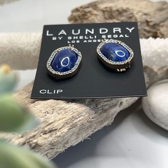 Gold Blue Resin Clip On Earrings Laundry by Shelli Segal $18 ea / 3 for $30 - Picture 4 of 8